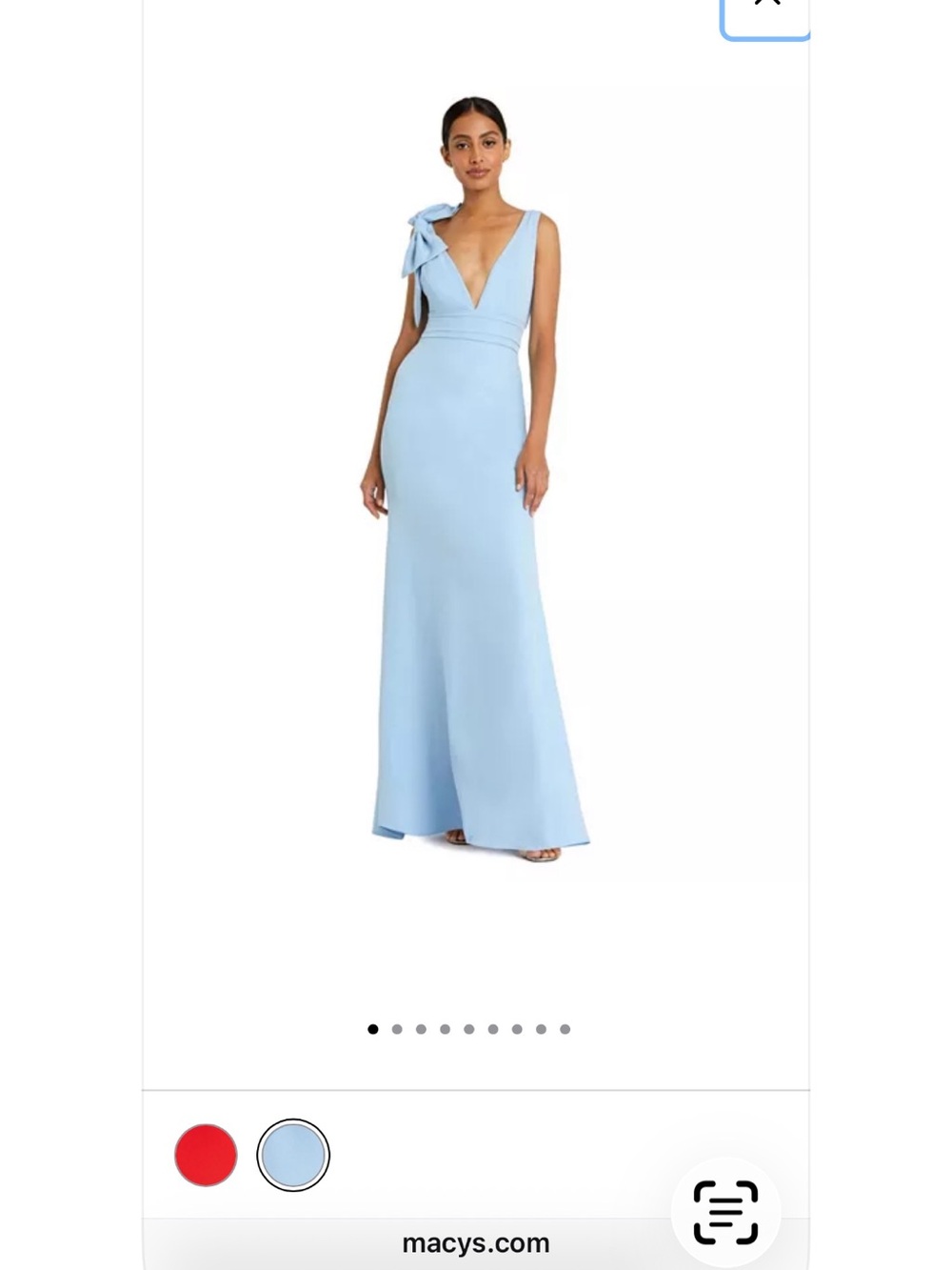 Mac Duggal Light Blue One-Shoulder Bow V-Neck Evening Gown